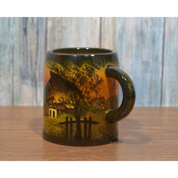 Hand Painted Black Forest Mug Schramberg Germany Pottery Alpine Chalet Drip SMF - Picture 4 of 12